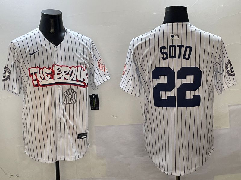 Men New York Yankees #22 Soto White Stripe four generations Joint Name 2025 Nike MLB Jersey style 9->new york yankees->MLB Jersey